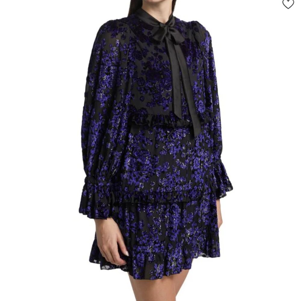 Alice + Olivia Moranne Ruffled Tiered Mini Dress in Midnight Blue NWT
